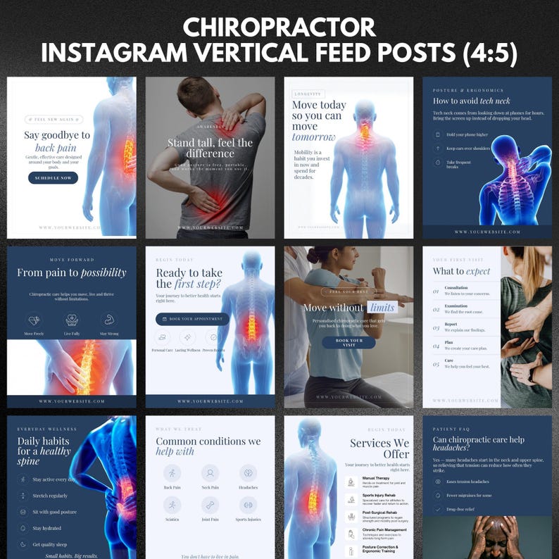 Chiropractor Instagram Templates | Chiropractic Clinic Templates | physical therapy posts | wellness | - Image 2