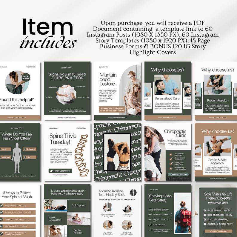 Chiropractic Wellness Social Media Posts Chiropractor Instagram Templates Chiropractic Clinic Templates Chiropractic Wellness Branding Canva - Image 3