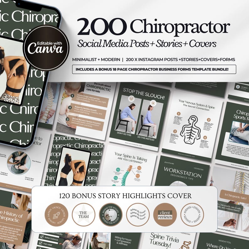 Chiropractic Wellness Social Media Posts Chiropractor Instagram Templates Chiropractic Clinic Templates Chiropractic Wellness Branding Canva - Image 2