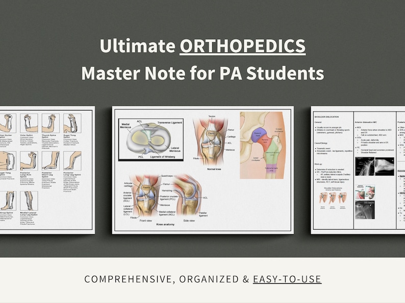 Orthopedics Master Note Study Guide, Physician Assistant, Nurse Practitioner, Medical Student, PANCE, PANRE
