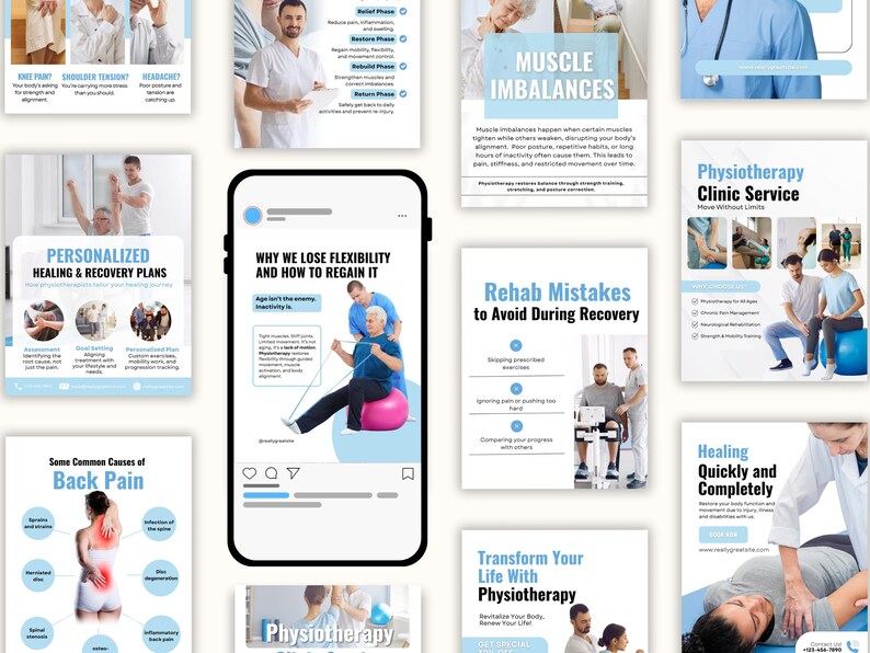Physiotherapy & Rehabilitation Instagram Post, Posture Correction, Therapy, Back Pain Recovery, Health Coach, Medical Social Media Templates - Image 6