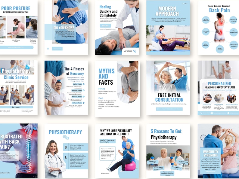 Physiotherapy & Rehabilitation Instagram Post, Posture Correction, Therapy, Back Pain Recovery, Health Coach, Medical Social Media Templates